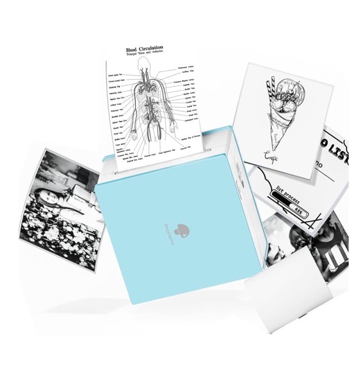 Phomemo Sticker Printer- Mini Printer Sticker Maker M02 with 1 Roll Paper Cyan