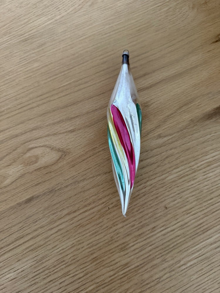 Vintage Stripe Thin Glass Teardrop Christmas Ornament