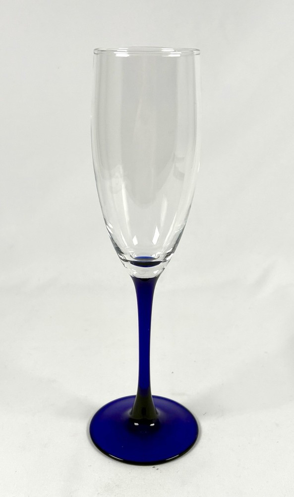 💥Vintage Luminarc France Cobalt Blue Stem Champagne Flute Wine Glass.