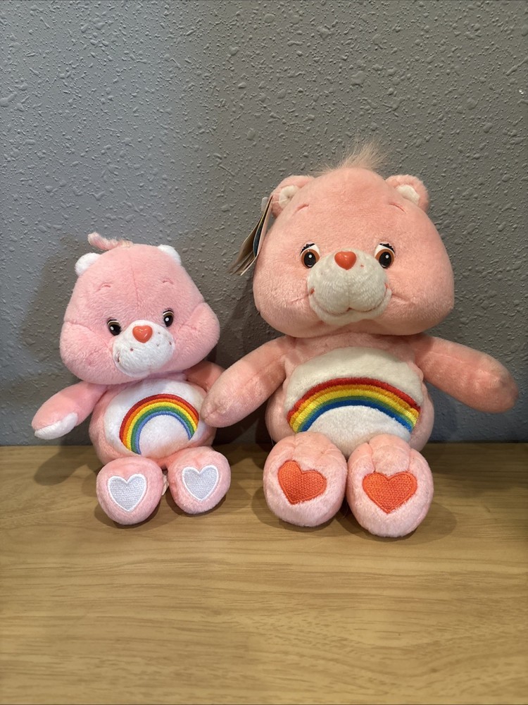 Cheer Bear Care Bear Plush Stuffed Animal 2002 8” Character Toy Pink Pair VTG