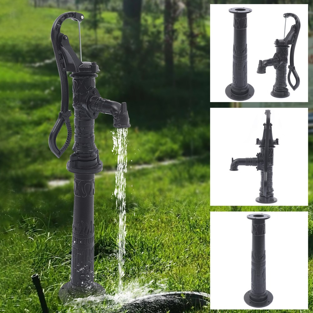Garden Hand Water Pump Cast Iron Black Well Fountain Booster Tool & Stand