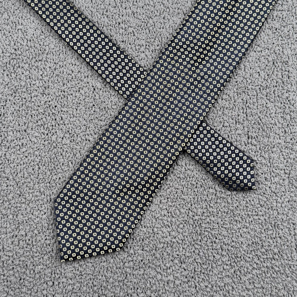 Ermenegildo Zegna Tie Navy Blue Silk Geometric Print Made In Italy Necktie