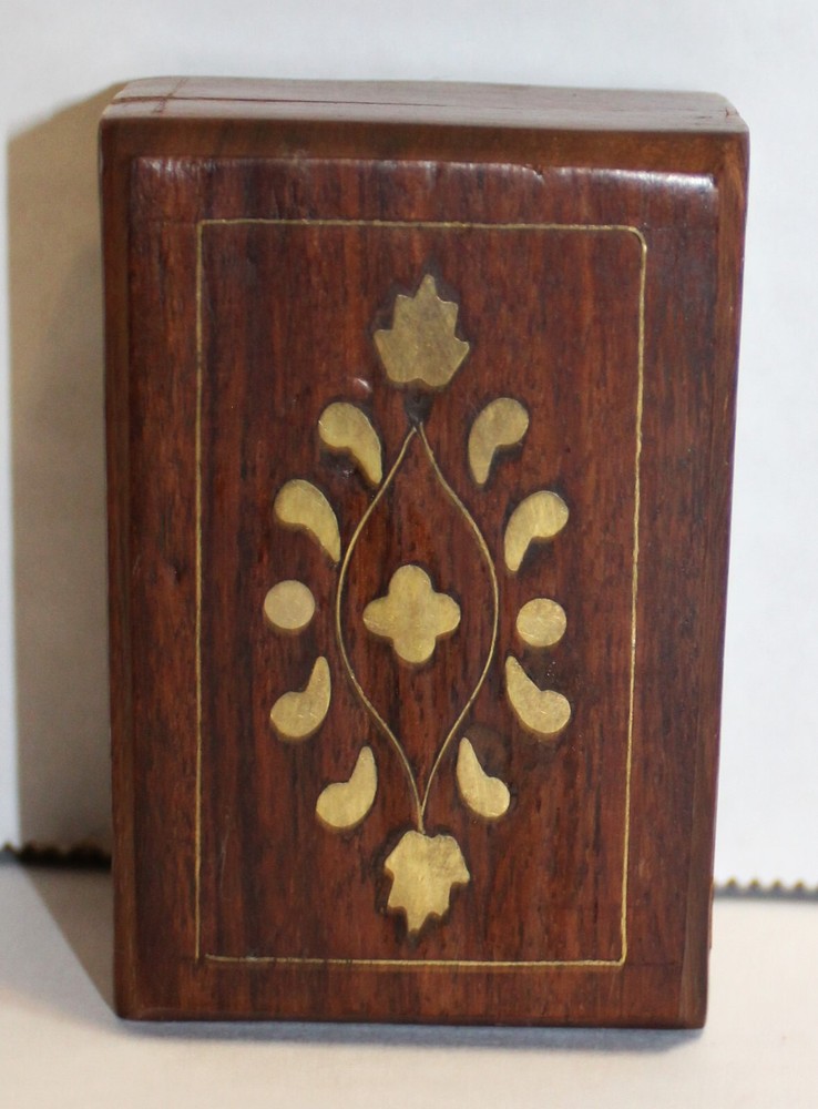 Vintage Wooden Stash Box with Gold Filigree Retro Design