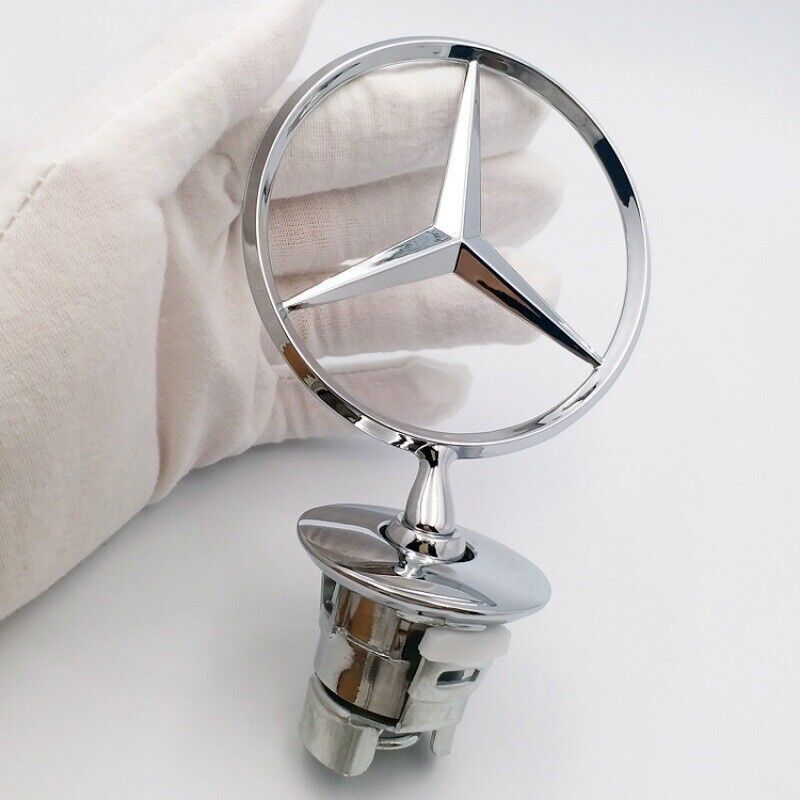 Silver Front Hood Ornament Mounted Star Emblem Fit for Mercedes Benz C E S AMG