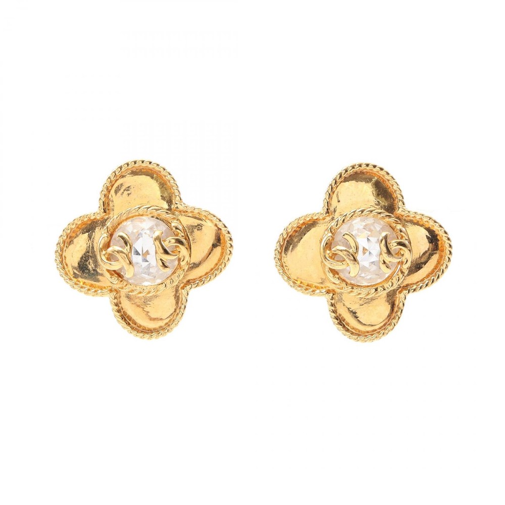 CHANEL COCO Mark clip-on gold plated rhinestone CC earrings for women