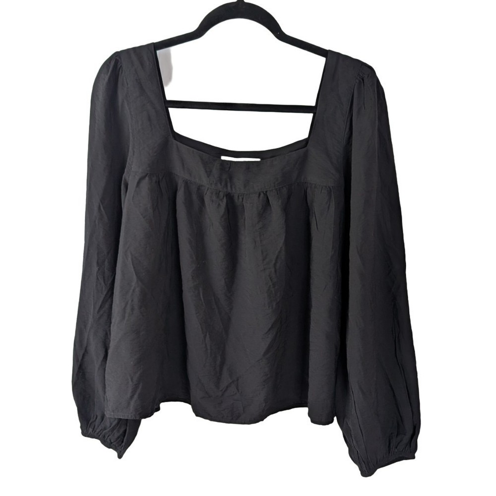 Abercrombie & Fitch Square Neck Blouse Balloon Sleeve Women's Large Flowy Black
