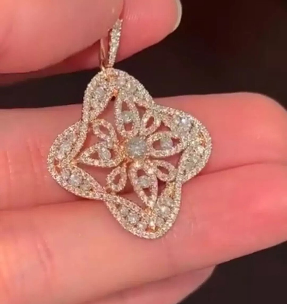 2Ct Round Cut Lab Created Diamond Flower Women's Pendant 14K Yellow Gold Plated