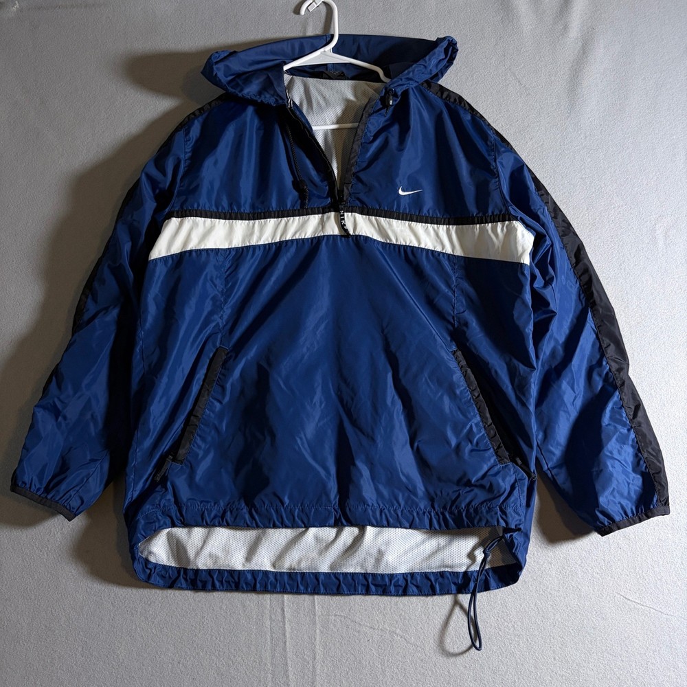 Nike Vintage 90s Anorak Windbreaker Jacket Blue White Black Mens Medium M