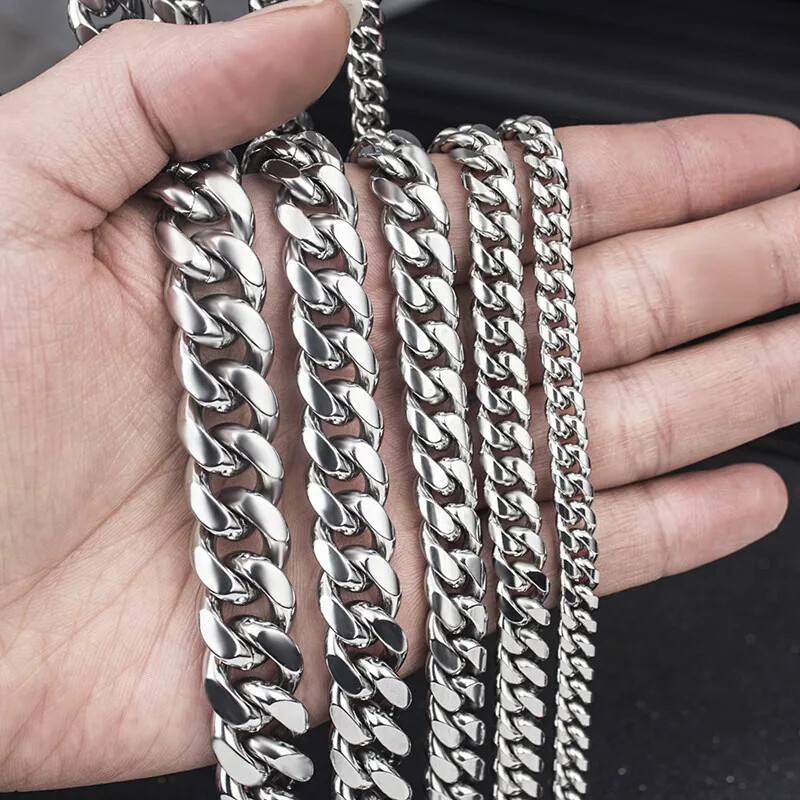 Stainless Steel Cuban Chain Necklace For Men 8MM-14MM Male Neck Punk Accessories