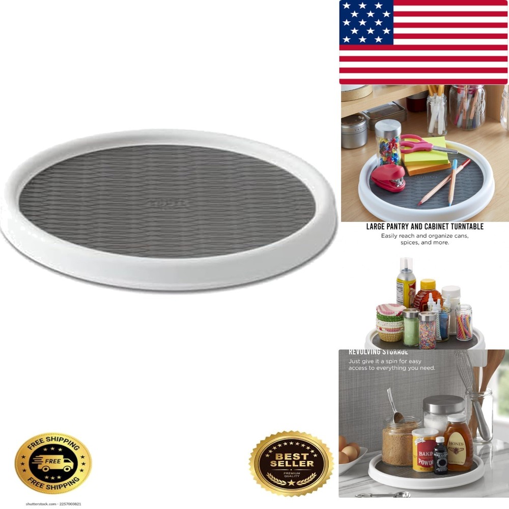 Essential 12-Inch White/Gray Non-Skid Turntable for Kitchen & Pantry Storage