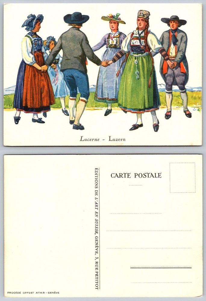 Lucerne Luzern Switzerland Folk Dance Costumes Offset Postcard Vintage
