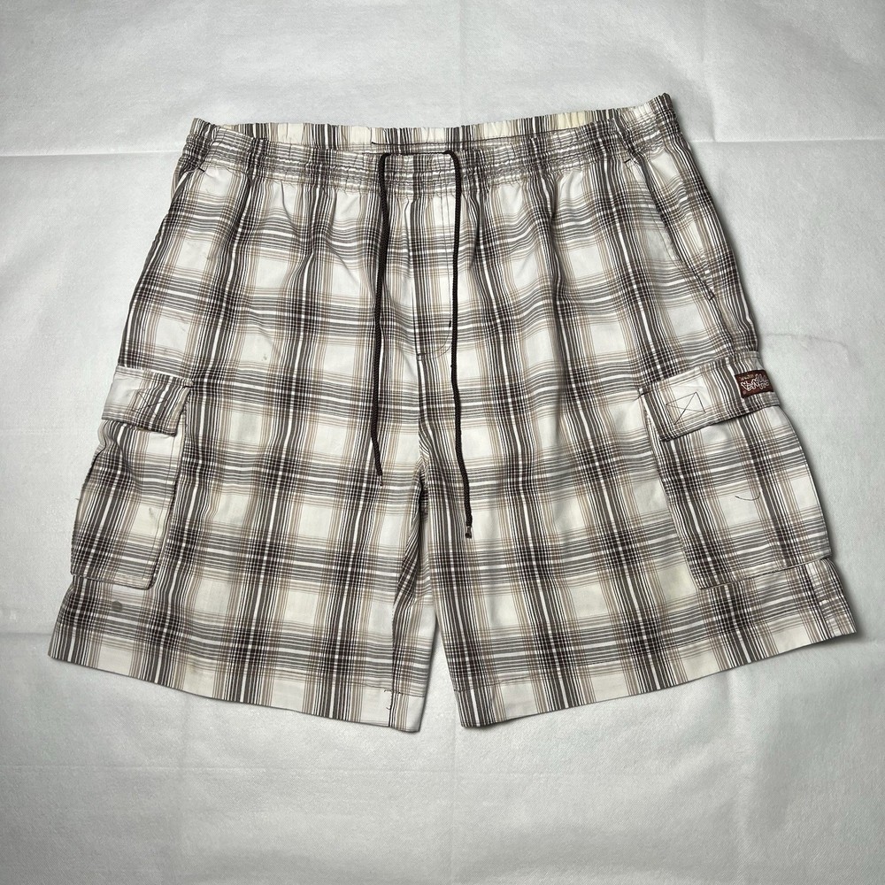 Shaka Wear Cargo Shorts Men’s Size 2XL Brown Plaid Drawstring Elastic