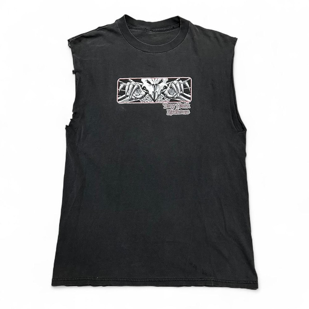 Vintage 90s / 2000s Birdhouse Hawk 3 Tony Hawk cut sleeve black skate tee