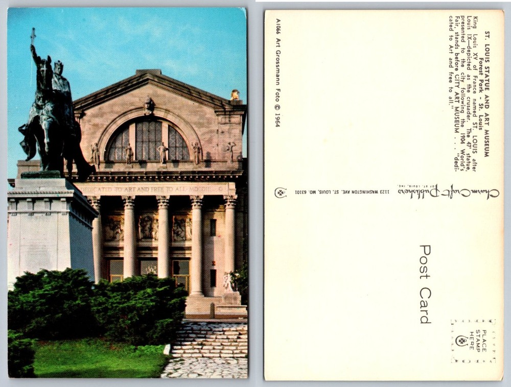 1964 St. Louis Art Museum Postcard - King Louis IX Statue Forest Park MO