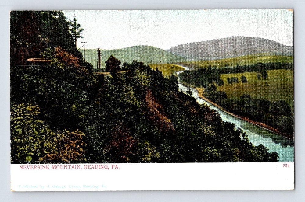 Neversink Mountain Reading PA Vintage Lithograph Postcard by J. George Hintz