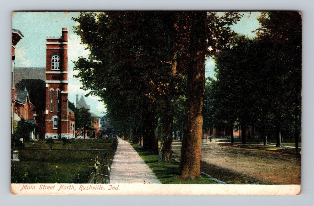 Rushville IN-Indiana Main Street North Vintage Postcard