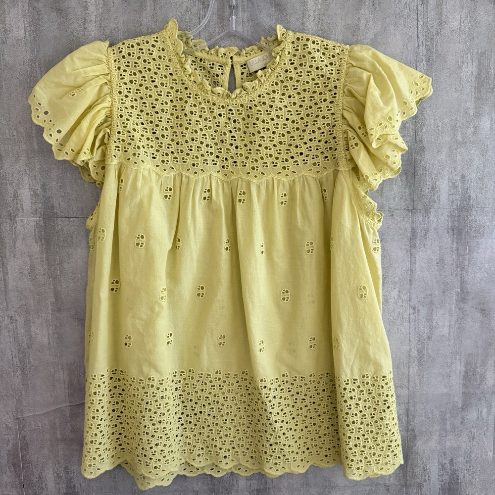 Ulla Johnson Kassi Flutter Sleeve Blouse Top Women’s 8 Embroidered Mock Neck