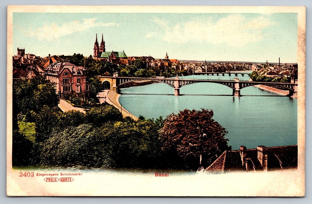 Postcard Basel Switzerland Middle Bridge Over The Rhine River