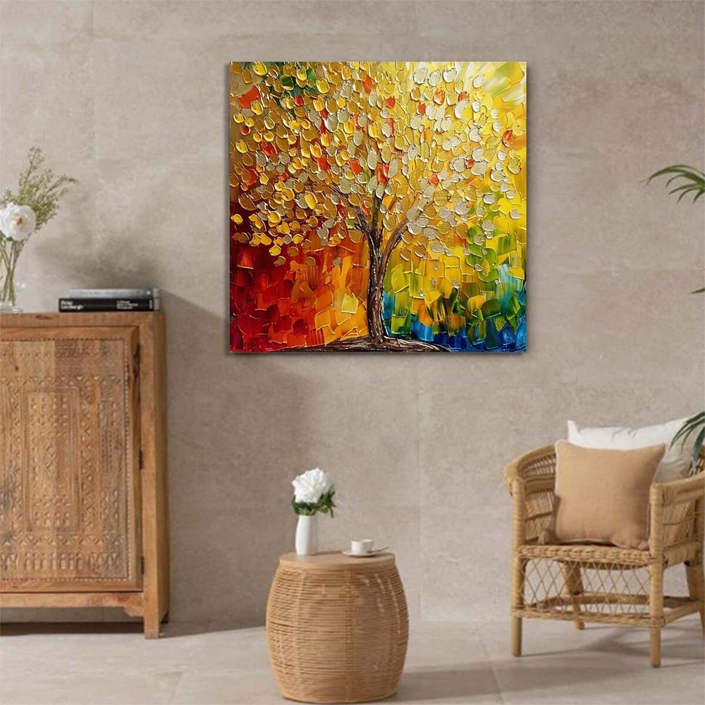 Wall Art Abstract Textured Hand-Painted Oil Paintings on canvas Lucky Tree #002