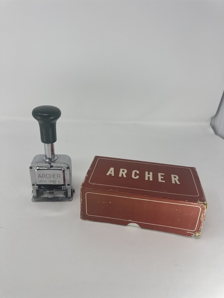 Vtg Archer Automatic Numbering Stamp Machine Metal Chrome Office Deco Untested