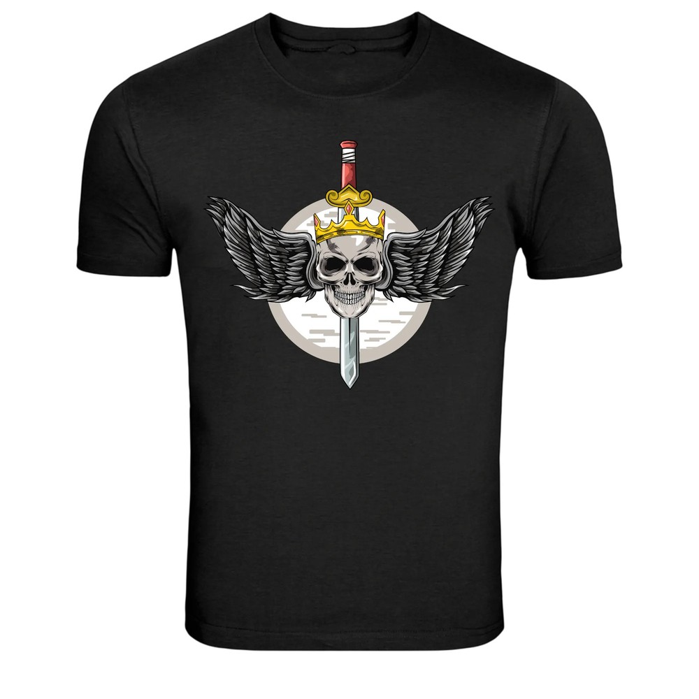 Winged Skull Crown Sword Dark Fantasy Graphic T-Shirt