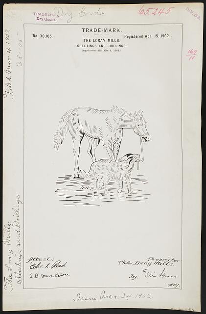 [ The Loray Mills for [Horse and Dog Logo] brand Sheetings and Drillings]