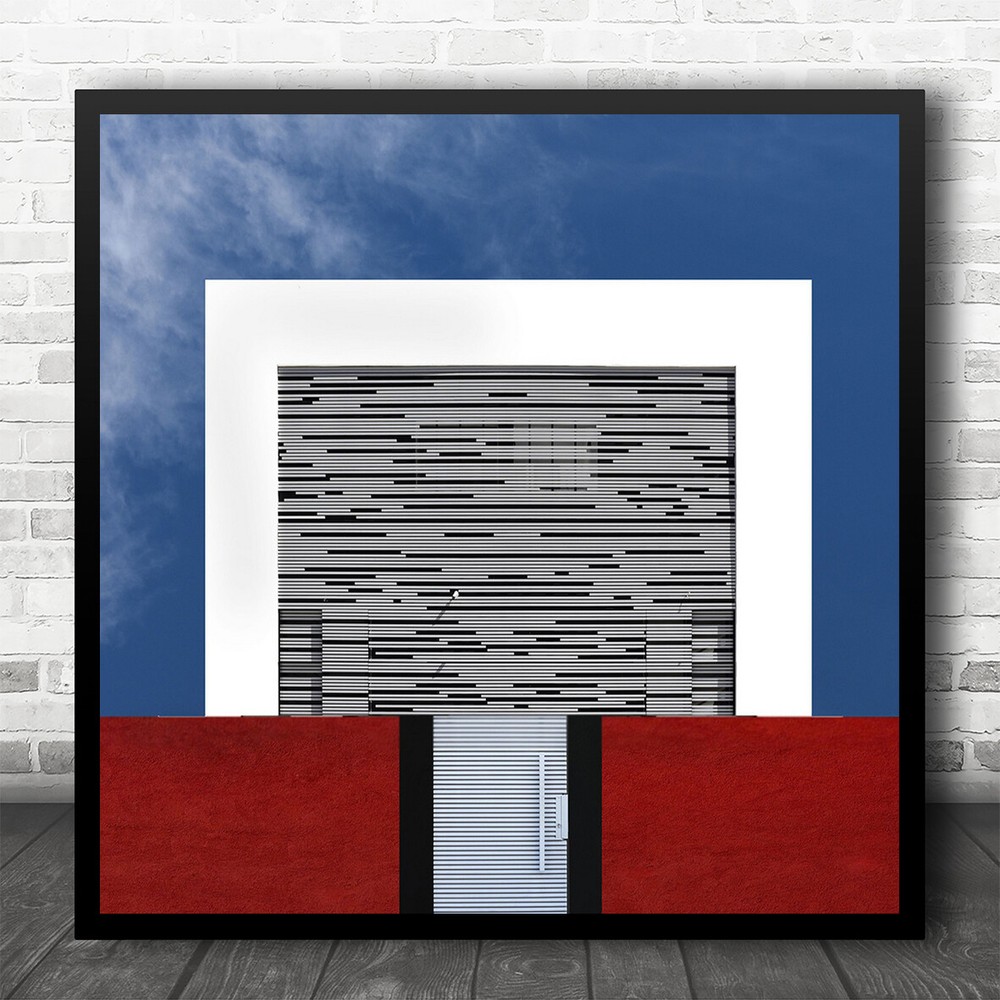 Urban Israel Graphic Building Wall Facade Shapes Red White Sky Square Art Print
