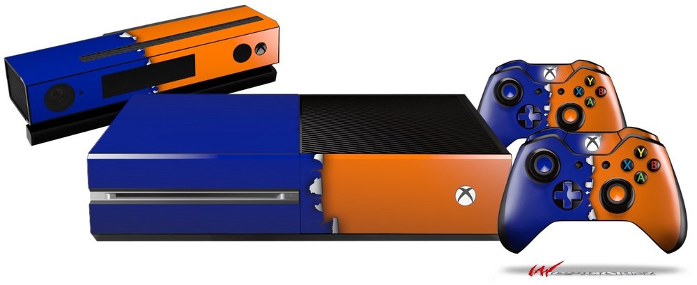 Ripped Colors Blue Orange Skin Set fits XBOX One Console Controllers