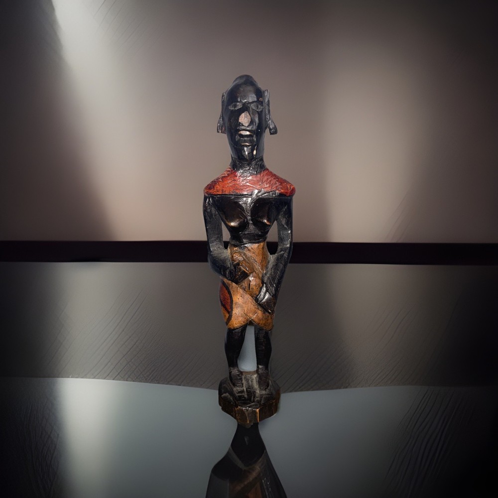 Vintage Hand Carved African Maasai Woman Wood Sculpture 9” Kenyan Tribal Art
