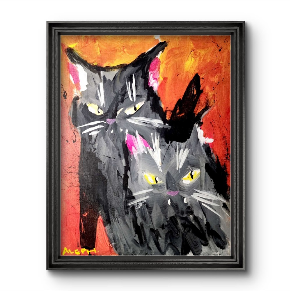 Aleph Original Art Cat 14x11 Unique Abstract Impressionist Wall Art Canvas