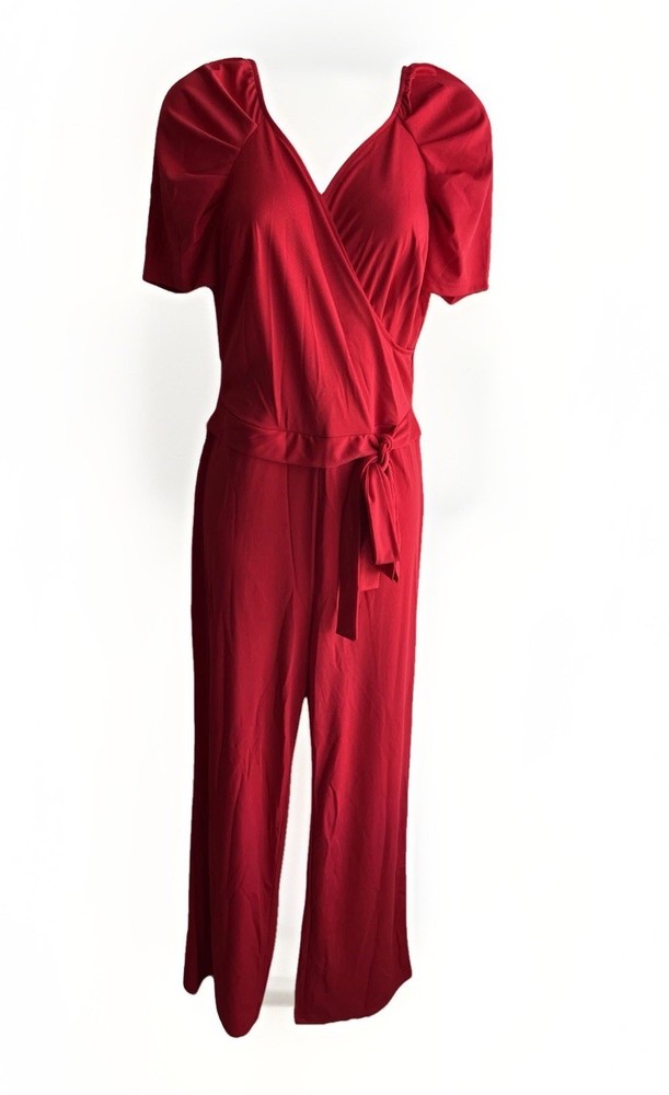 Red Jumpsuit Size Large Bow Tie Waist Dressy  Cocktail Party