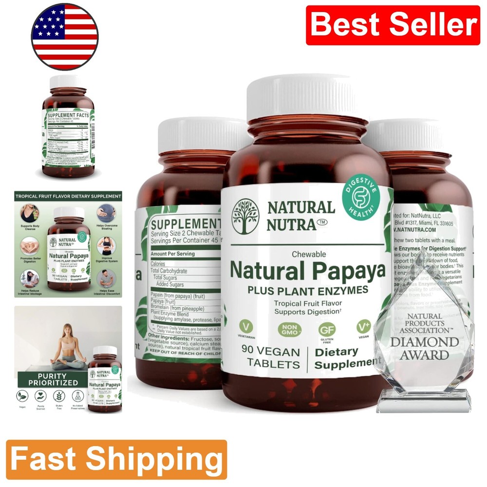 Premium Plant Enzymes - Digestive Health Support - 90 Chewable Tablets