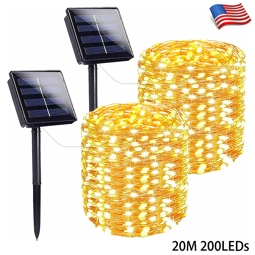 2PCS Solar Christmas String Lights Outdoor Waterproof 200LED Copper Wire Garden