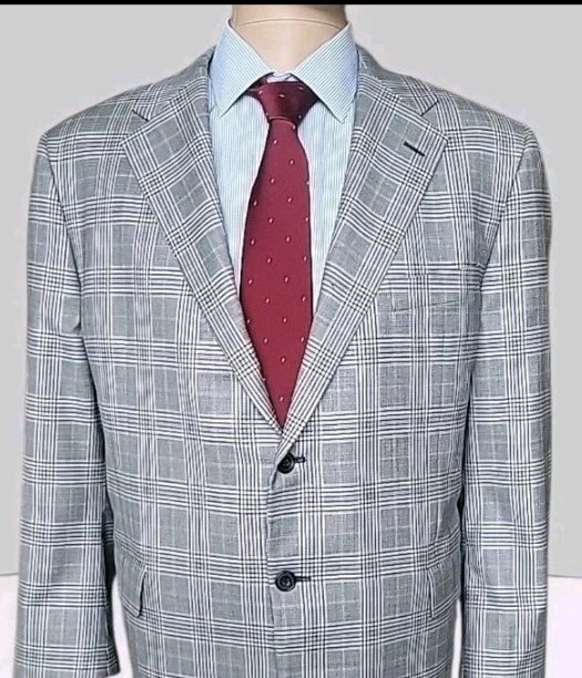 Hickey Freeman Blazer Mens 48 Gray Glen Check Plaid Lightweight Sport Jacket USA