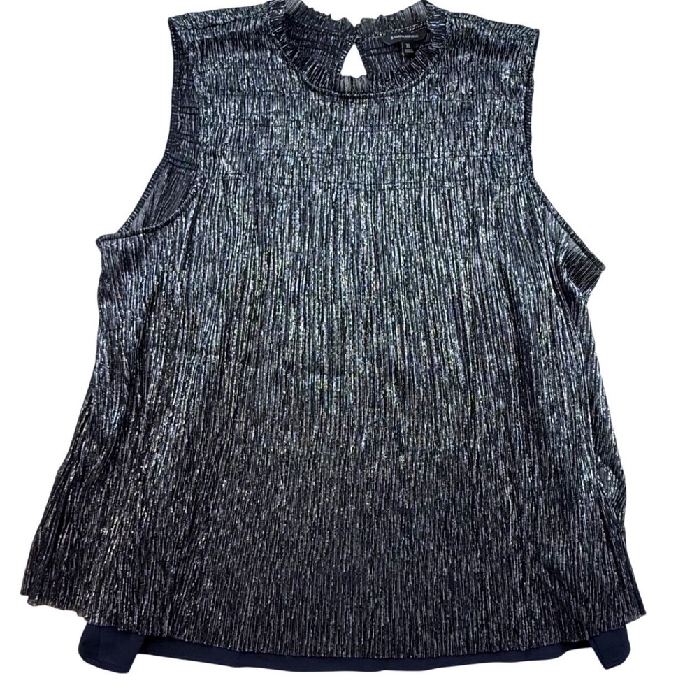 Banana Republic XL Navy Silver Metallic Pleated Sleeveless Top with Camisole