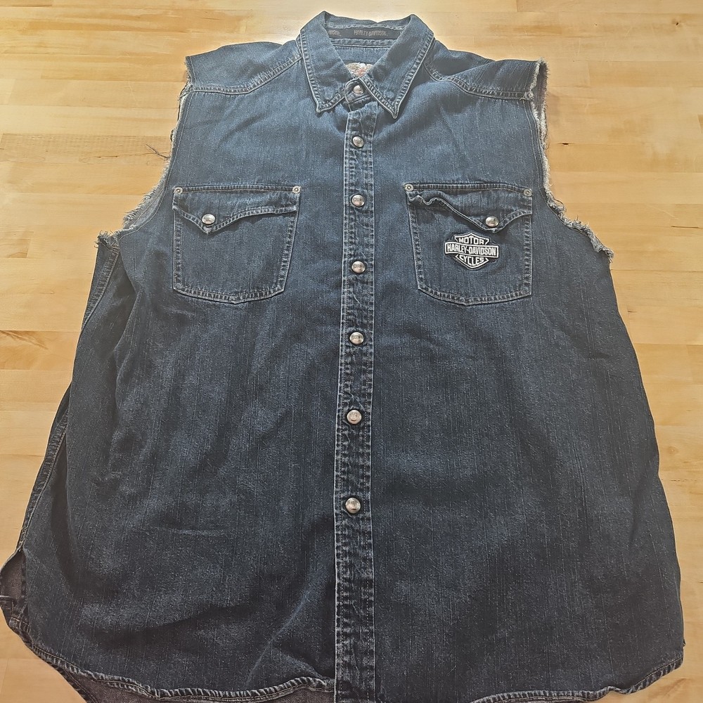 Harley-Davidson Shirt Mens XL Denim Sleeveless Cutoff