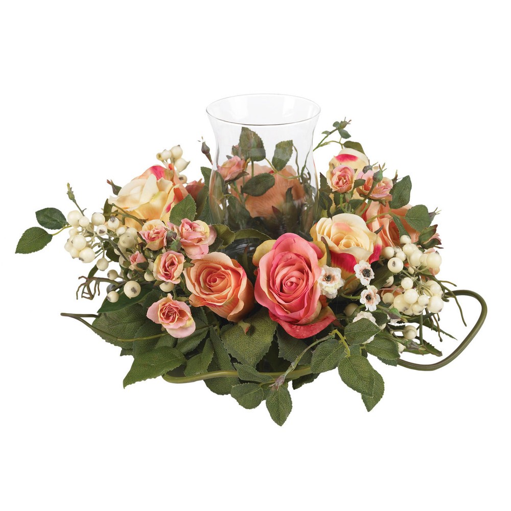 16-Inch Artificial Silk Rose Candelabrum Centerpiece in Pastel Tones