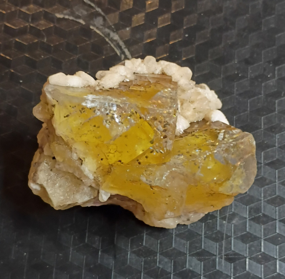 Yellow Crystal Cluster on White Matrix Mineral Specimen Display Piece