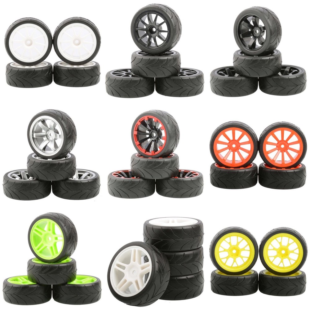 4x 1/10 RC Rubber Tires and Wheels Rims 12mm Hex For HSP HPI Tamiya On Road Car