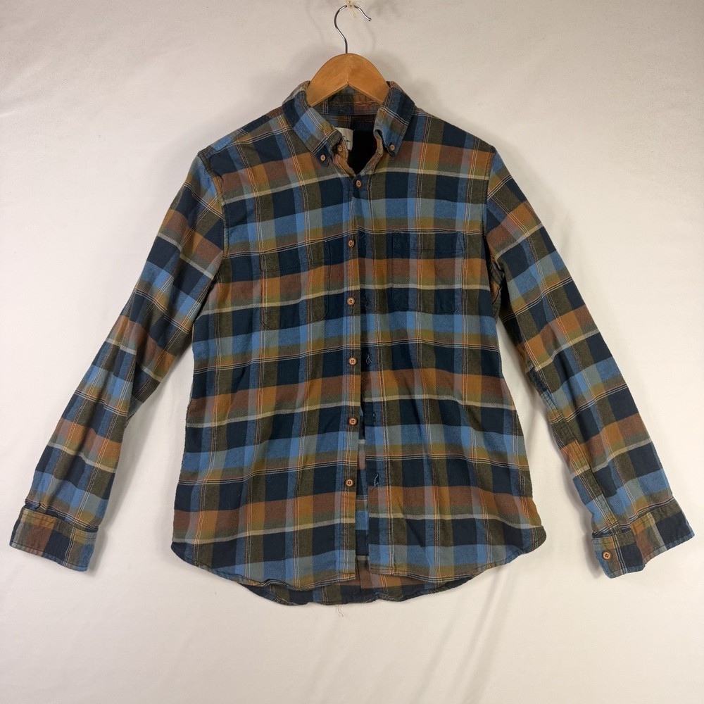 Ben Sherman Men's M Brushed Flannel Plaid Button Front Shirt Orange Blue