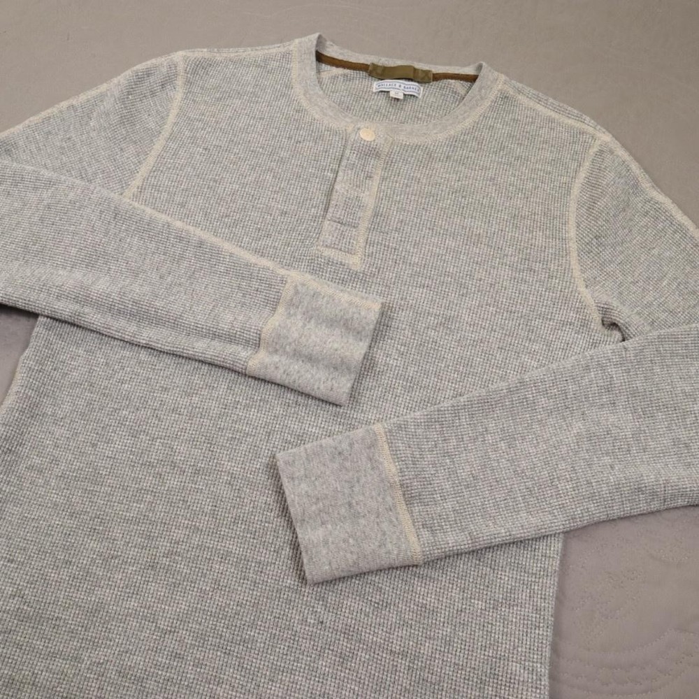 Wallace & Barnes Thermal Henley Shirt Mens Medium Gray Waffle Knit Long Sleeve