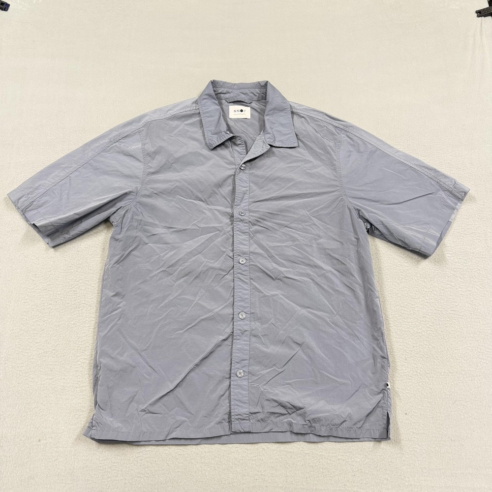 NN07 Shirt Mens Large Gray Solid Short Sleeve Button Casual Lightweight Summer