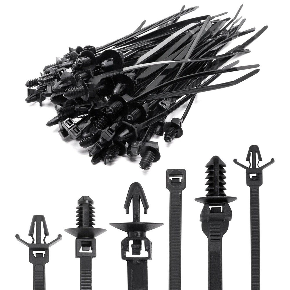 60 PCS Push Mount Zip Ties Nylon Car Mount Wire Ties Snap in Cable Zip Ties Bl