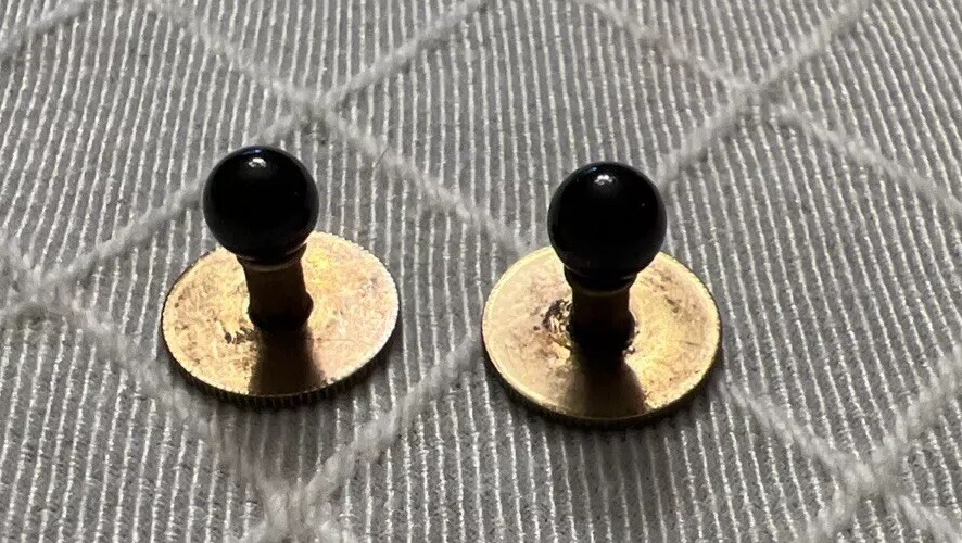 antique Beautiful Black onyx Gold Tone Cufflinks /Collar Buttons