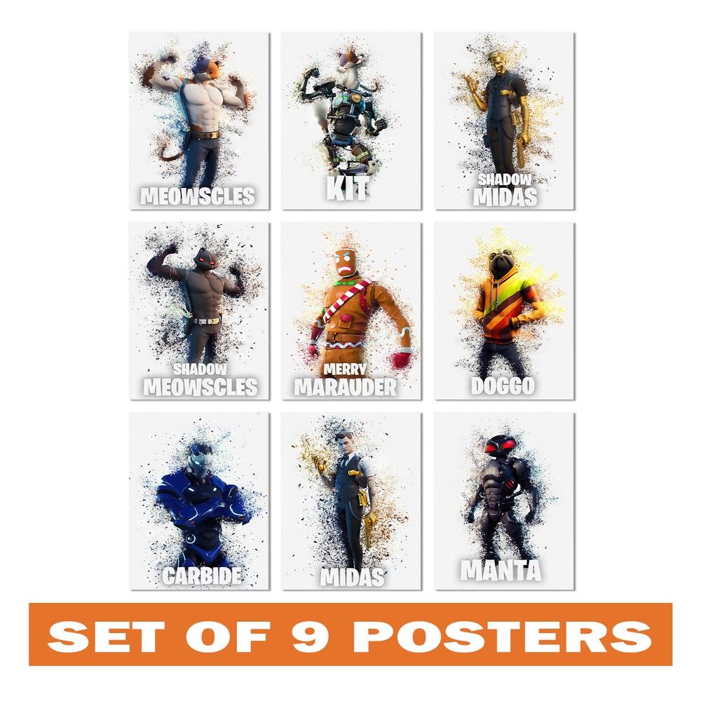 Set Of 9 Battle Royale Posters – Video Game Skin For Boys Bedroom Decor