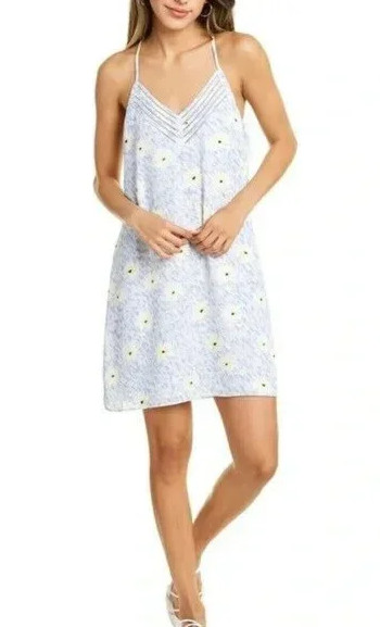 New Socialite Racerback Mini Dress V-Neck Blue Crepe Daisy Floral Women's XL