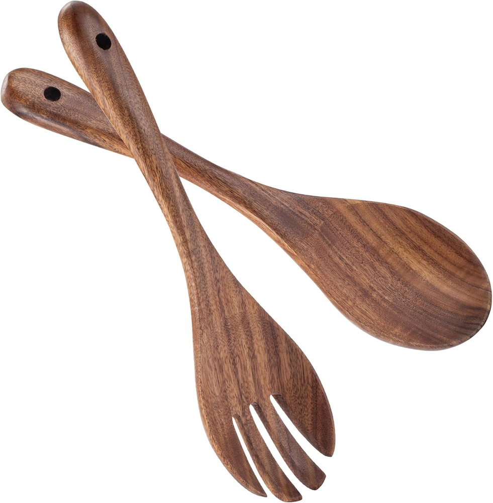 Acacia Salad Servers, 12-Inch Wooden Salad Tongs for Serving Salad Mixes, Set of-image