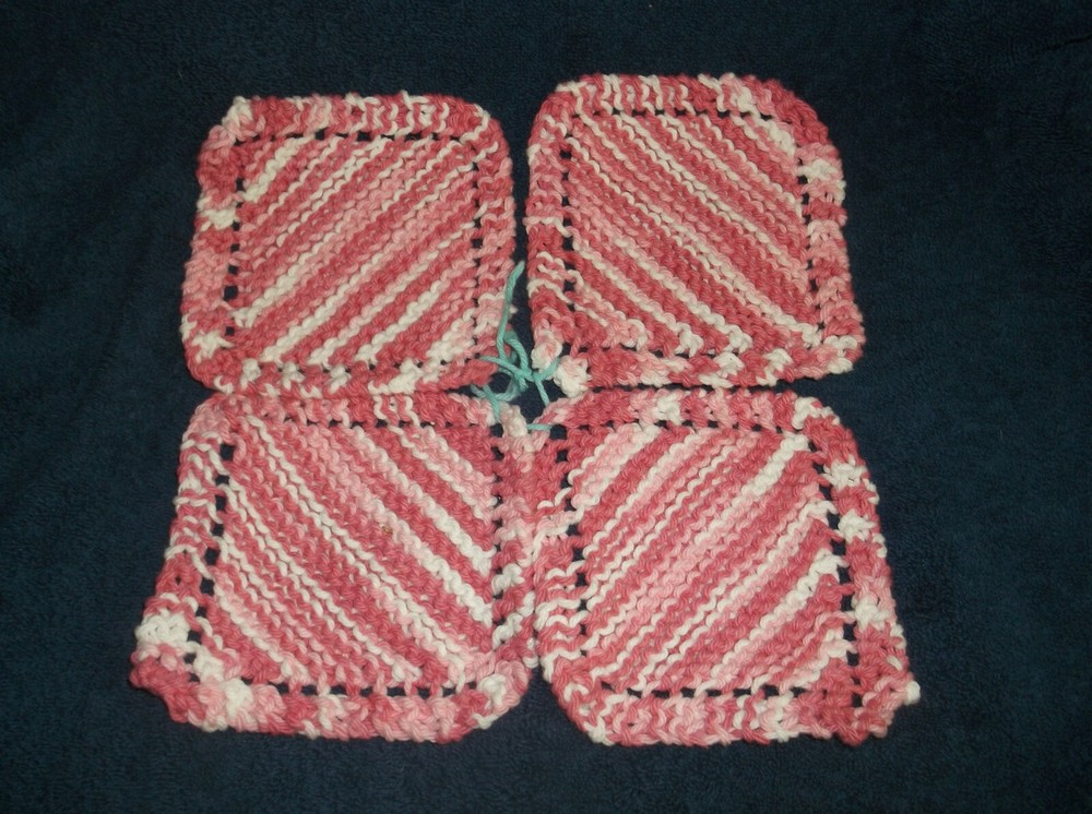 Handmade Crocheted Pink & White 4 Piece Coaster Set Or Hot Pad Set