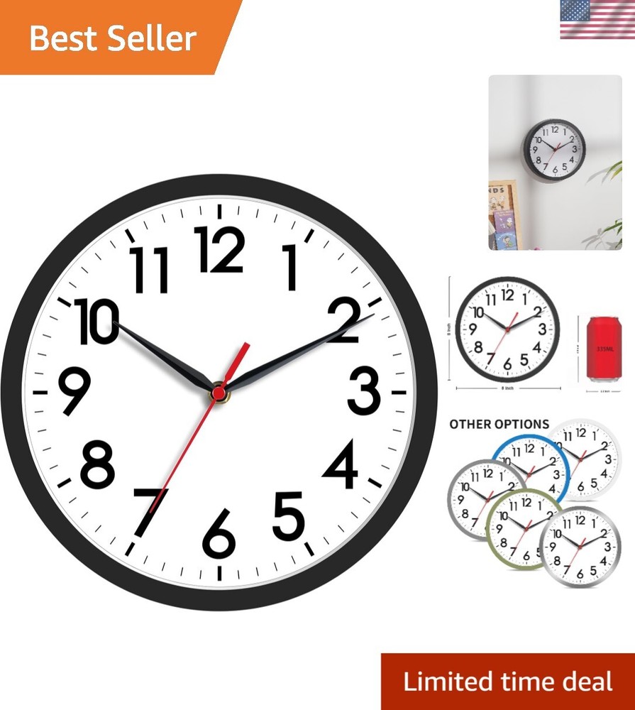 8 Inch Battery Operated Silent Wall Clock - Stylish Timepiece for Home & Office