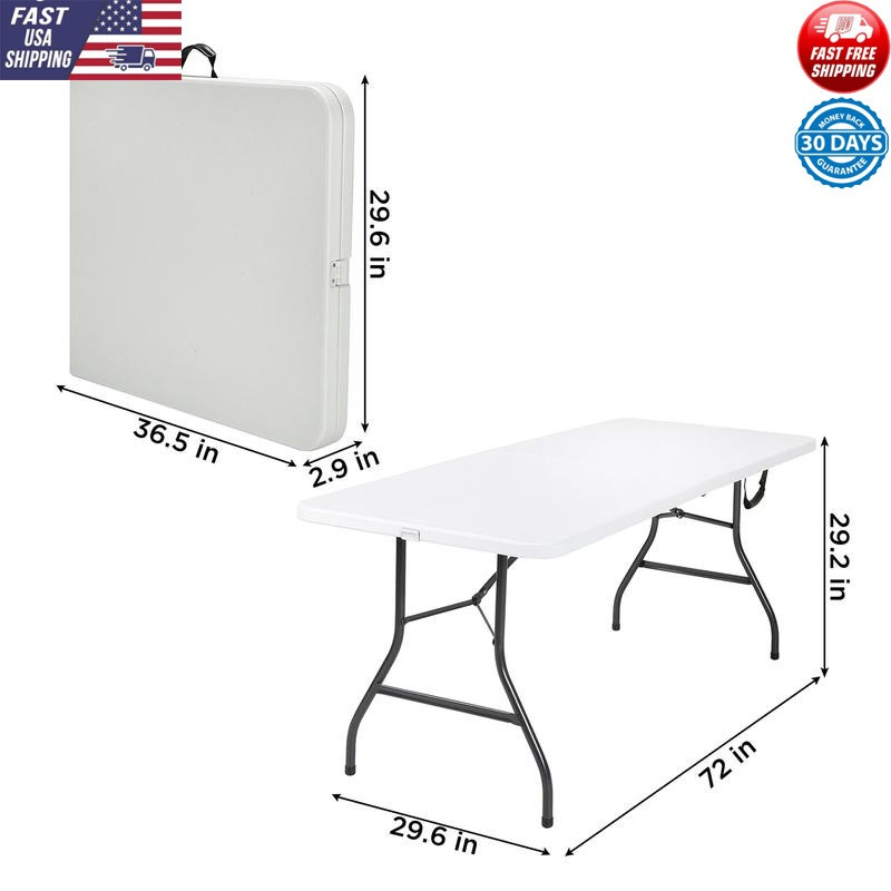 Heavy Duty 6ft Folding Table Indoor Outdoor Portable Easy Clean Plastic